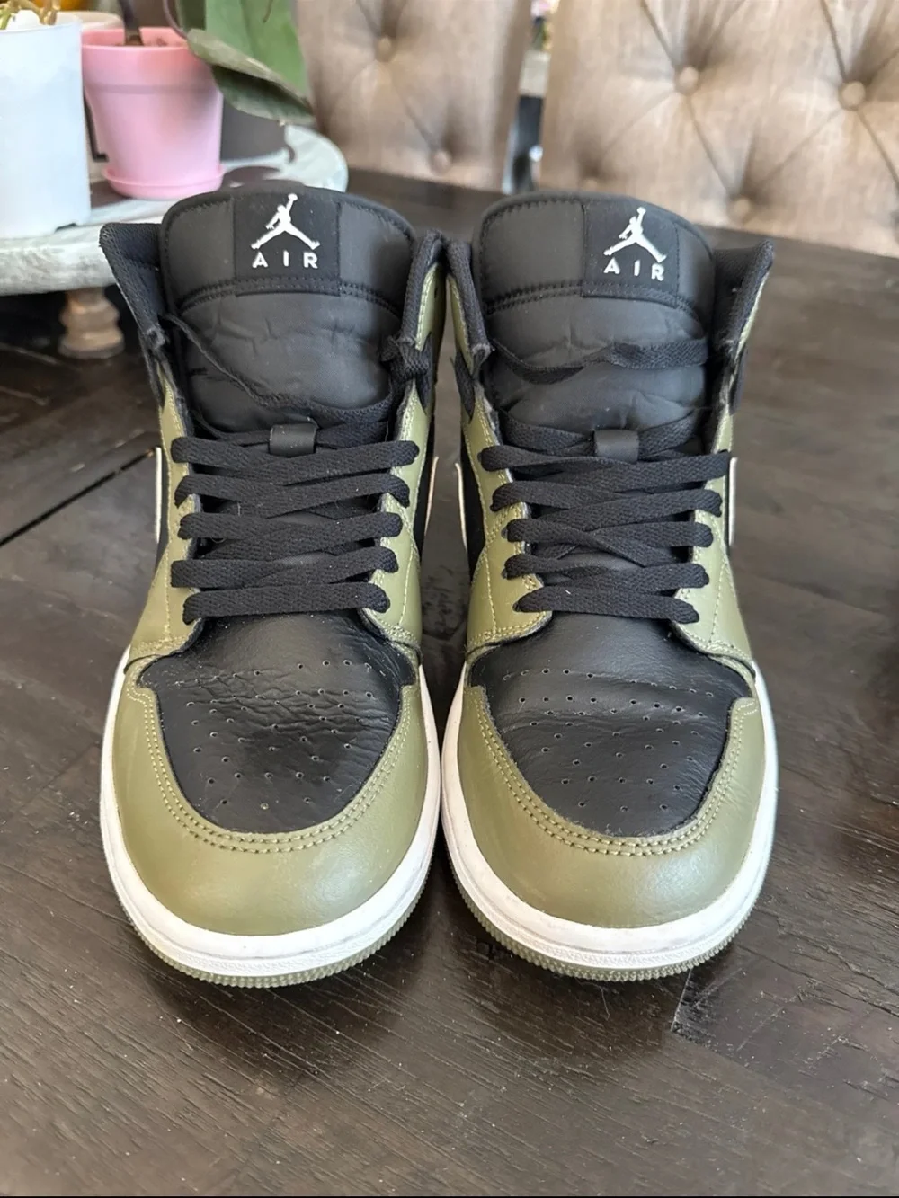 Jordan 1 Mid Black White Olive. Mens 10. pre-owned. Worn.
